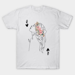 Queen of hearts card floral design T-Shirt